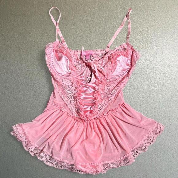 Dolls Kill Tops - Pink Y2K Fairycore Dolls Kill x Sugar Thrillz Bubblegum Lace Teddy